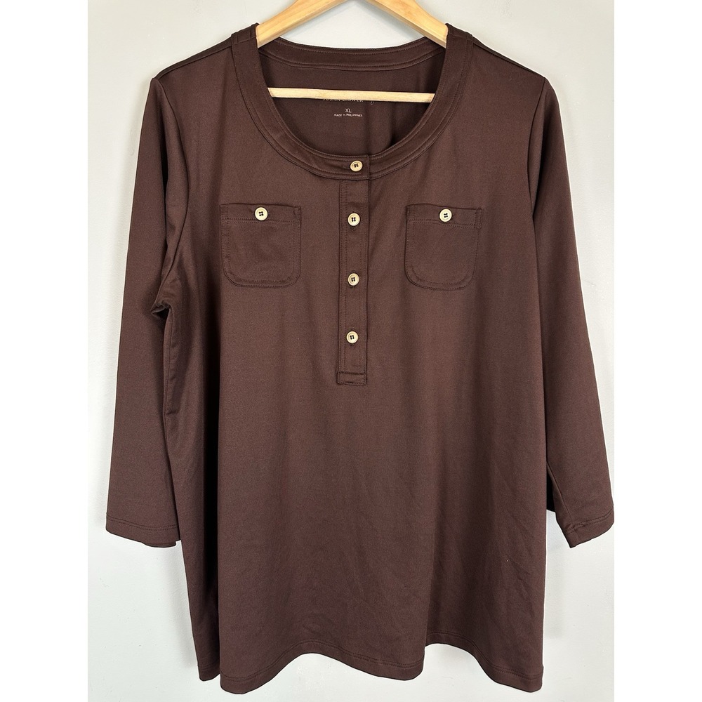 Susan Garver 3/4 Sleeve Henley Tunic Top Half Button Stretch Women's Size XL